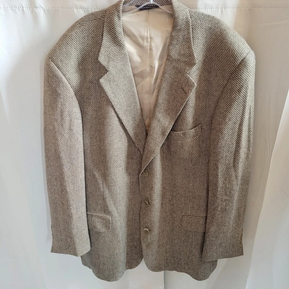 Vtg Burberrys Blazer 44R 100% Silk Houndstooth Parisian Old Money Academia 21573